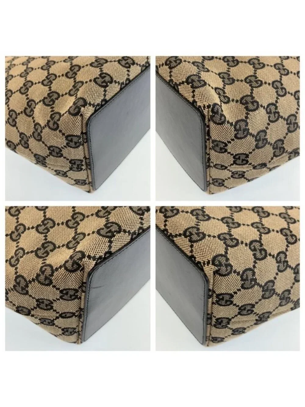 Gucci Black Gold GG Canvas Leather 002 Tote Shoulder